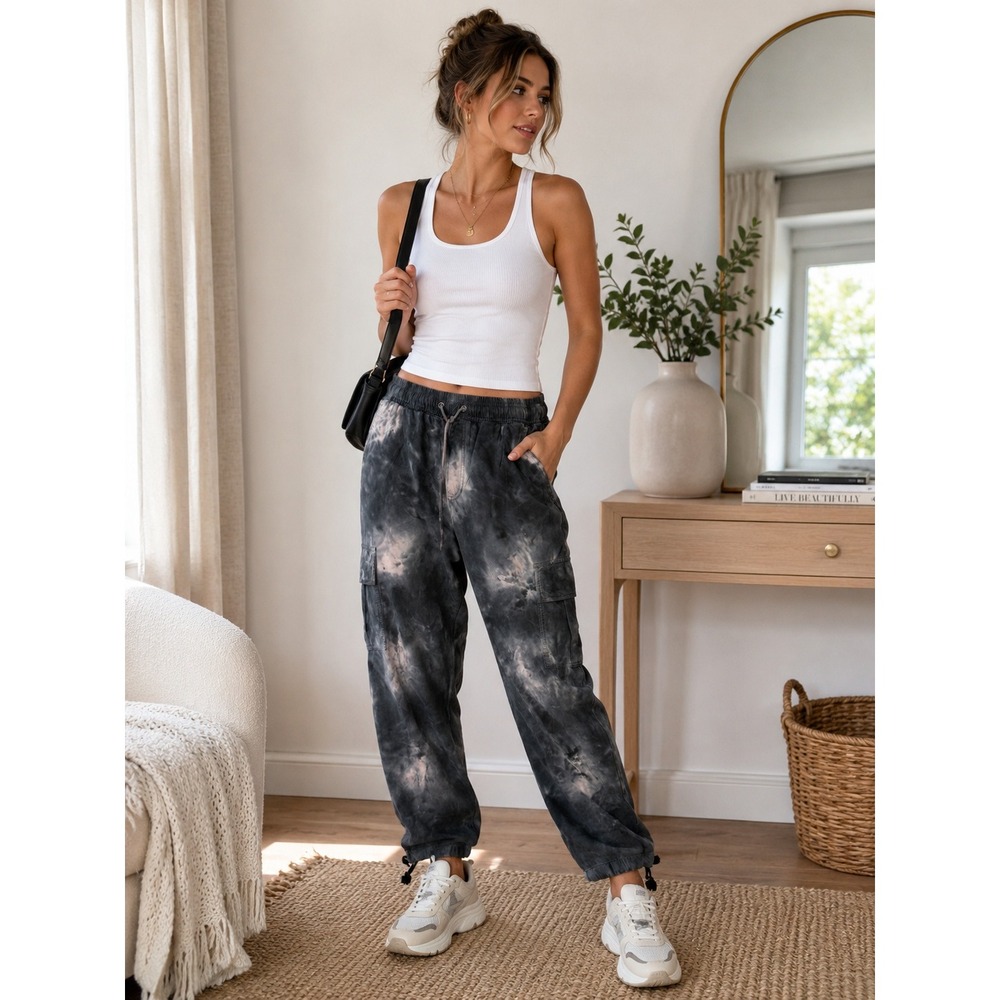 Sanctuary x Anthropologie Tie Dye Cargo Jogger Pants Blue White M